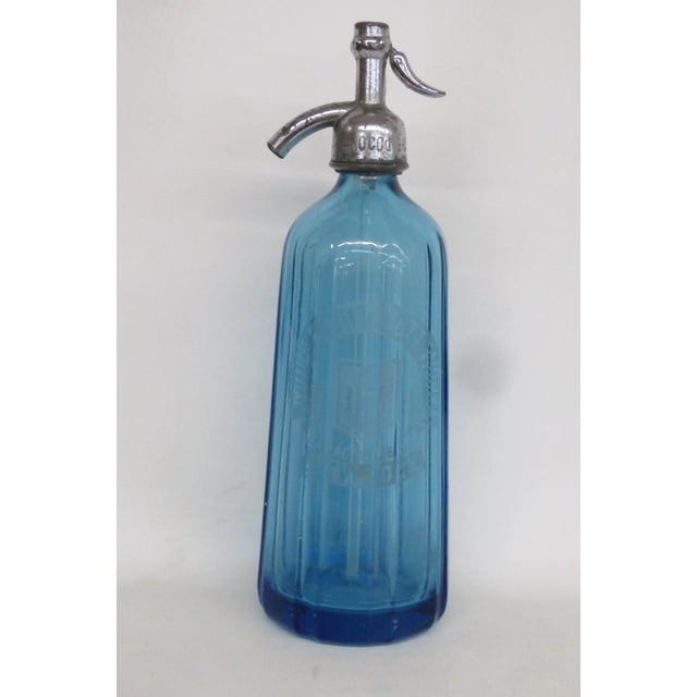 Larocco Bros Blue Glass Seltzer Bottle 26 Oz Middletown Ny Made in Czech 4822b For Sale - Image 14 of 18