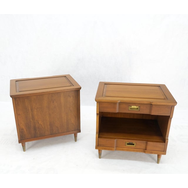 John Widdicomb Pair Widdicomb Campaign Style Solid Cherry Brass Pulls Night Stands Tables MINT! For Sale - Image 4 of 17