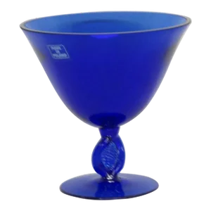 Cobalt Blue Glass Footed Compote Bowl Candy Dish Made in Poland