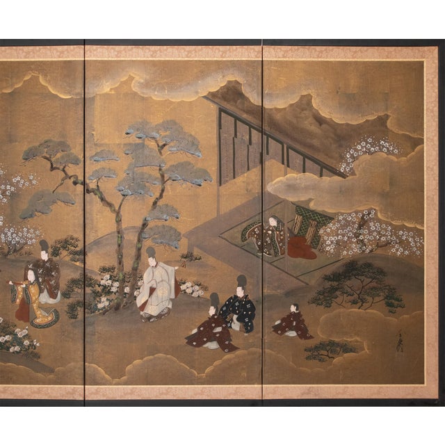 Japanese 1970s Shōwa Era Japanese Byobu Screen "The Tale of Genji" For Sale - Image 3 of 18