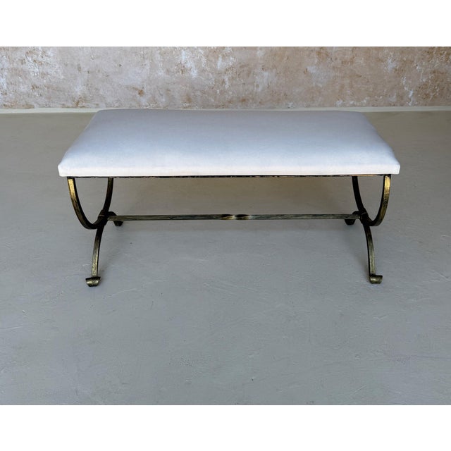 Spanish Gilt Iron Bench With Scrolled Feet in Muslin For Sale - Image 10 of 12