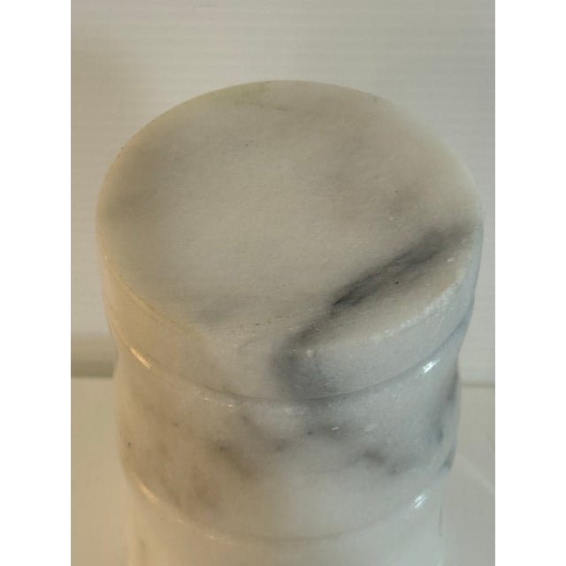 Late 20th Century Vintage Heavy Solid White Marble Stone Vessel / Brush Holder / Bud Vase For Sale - Image 5 of 11