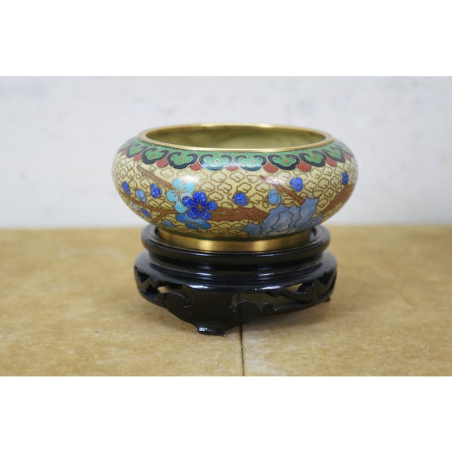 6 Chinese Brass Cloisonne Enameled Floral Vases Brush Bowls Ashtray Dishes For Sale - Image 4 of 17