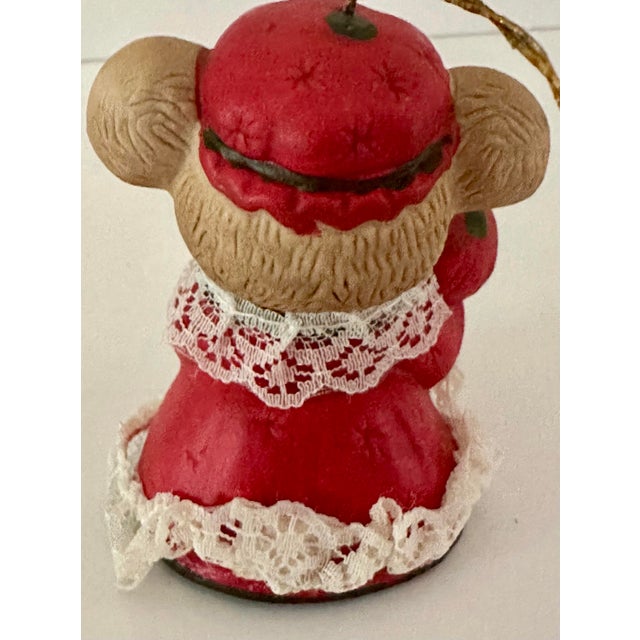 Mid 20th Century Vintage Mid 20th Century Hand Painted Bisque Porcelain Mother Mouse With Baby Bell Tree Ornament For Sale - Image 5 of 9