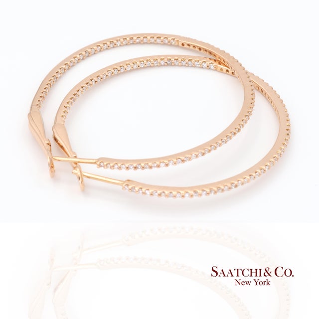 18k (750) Rose Gold Natural Diamond Hoop Earrings For Sale - Image 4 of 10