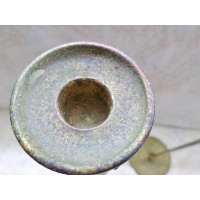 Metal Antique Tiffany Studios Bronze Candlesticks With Gold Gilt - a Pair For Sale - Image 7 of 13
