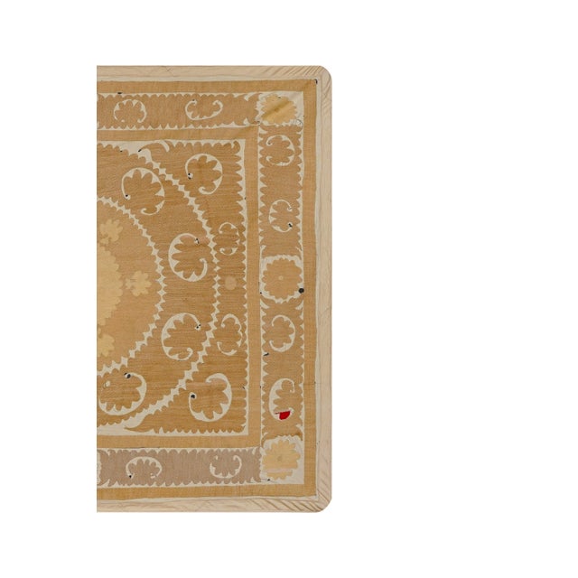 Vintage Suzani from Samarkand, circa 1900s. There are stains. Dimension; 51'' x 57" inches / 129 x 146 cm / 4'2'' x 4'8''...