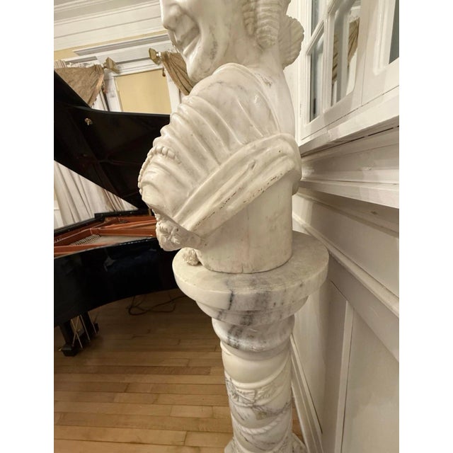 Carrara Marble Bust and Pedestal 6’ c.1900’s For Sale In Milwaukee - Image 6 of 8