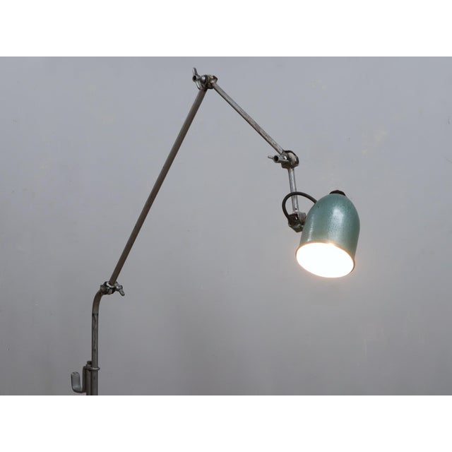 Industrial Adjustable Floor Lamp in Green Hammertone, 1960s For Sale - Image 9 of 12