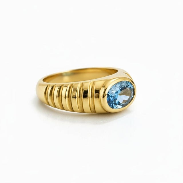 Modern Oval Bezel Topaz Ring for Men Silver, Gold, Size 10 For Sale - Image 3 of 5