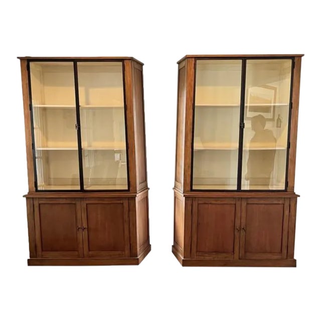 Vintage Two Door Glass China Display Cabinets—A Pair For Sale
