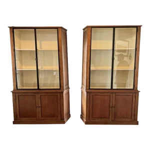 Vintage Two Door Glass China Display Cabinets—A Pair