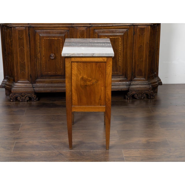 Brown French 19th Century Petite Commode with Grey Marble Top and Two Drawers For Sale - Image 8 of 12