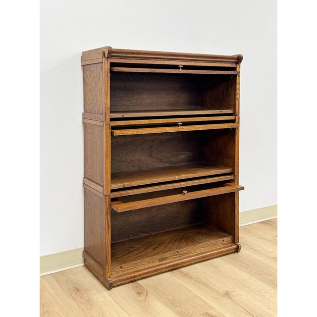 Vintage Bookcase Three Stack Oak Barrister Glass Door Traditional Shelf For Sale - Image 11 of 15