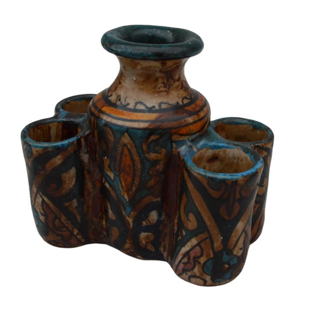 Ceramic Early 20th Century Moroccan Andalusian Ceramic Inkwell With Catchall For Sale - Image 7 of 11