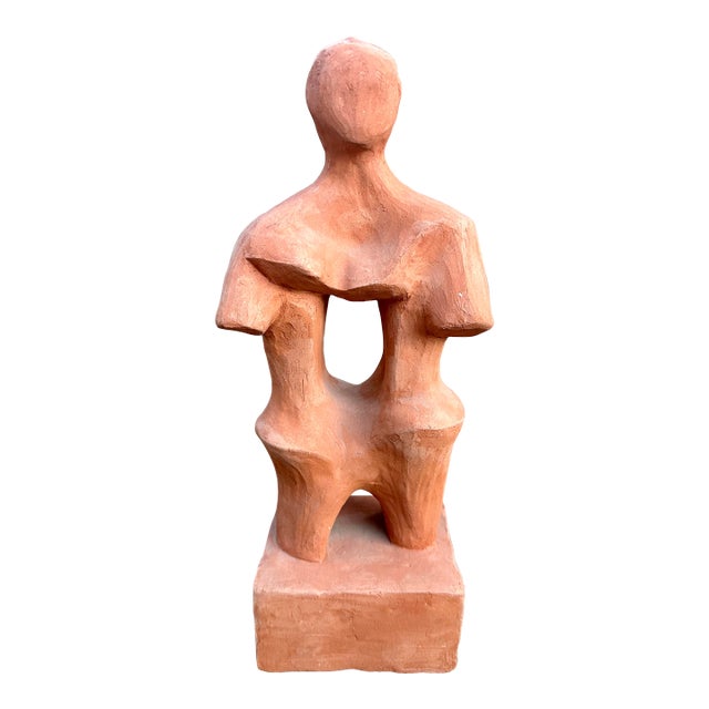 Vintage Modernist Cubist Terracotta Figure Sculpture — Abstract Female Form — Studio Art For Sale
