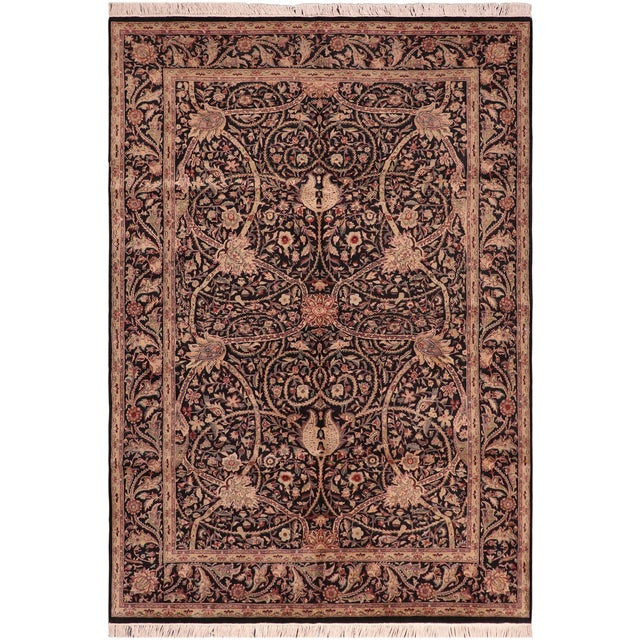 Art Nouveau Floral 1990's Pak-Persian Black/Green Wool Rug - 6'2'' X 9'0'' For Sale - Image 9 of 9