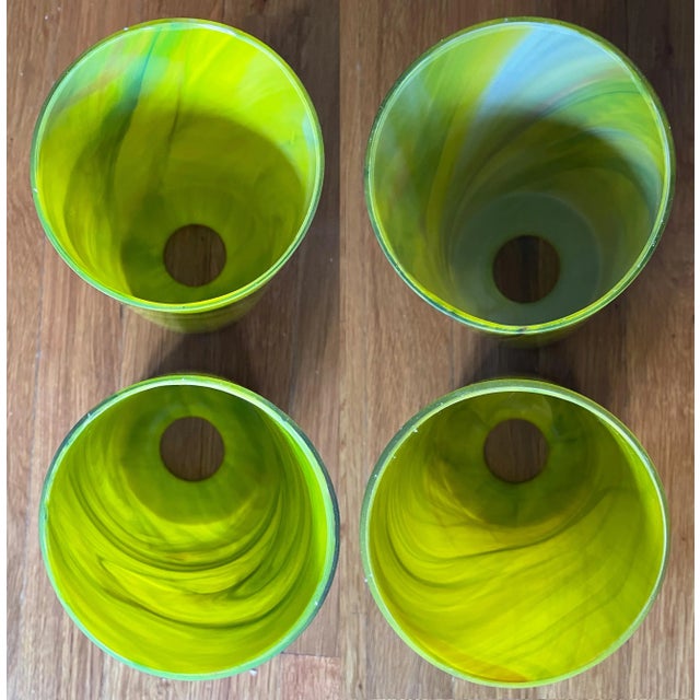 Mid-Century Modern Late 20th Century Lemon Yellow Swirl Murano Style Art Glass Lamp Shades - Set of 4 For Sale - Image 3 of 8