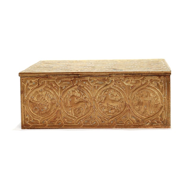 Gold Tiffany Studios Zodiac Pattern Gilt Bronze Cigar Humidor or Table Box No. 1655 For Sale - Image 8 of 15