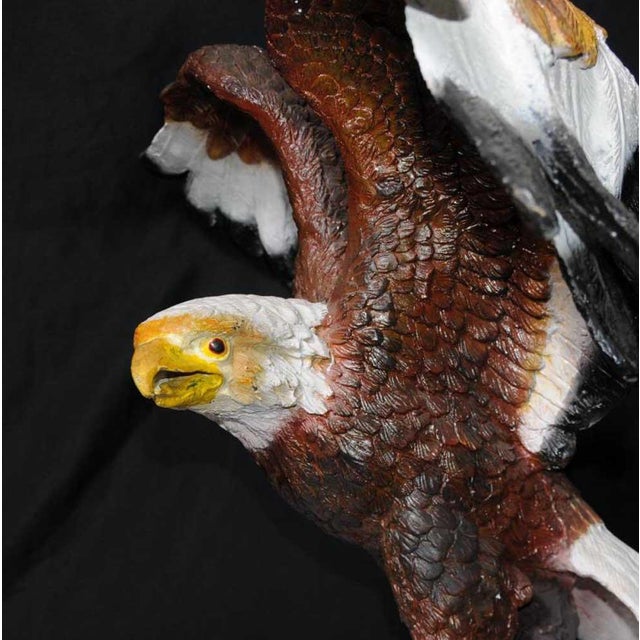 Stunning colored bronze casting of an American golden eagle. Stands at two feet tall, so impressive size. The artist has...
