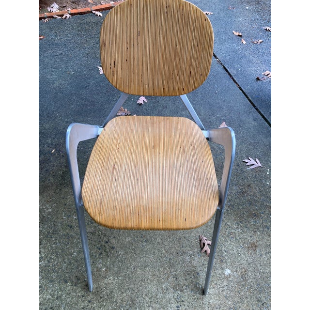 Brown Modern Industrial Design Prototype BauBuche Beach Plywood and Aluminum Grasshopper Side Chair For Sale - Image 8 of 11