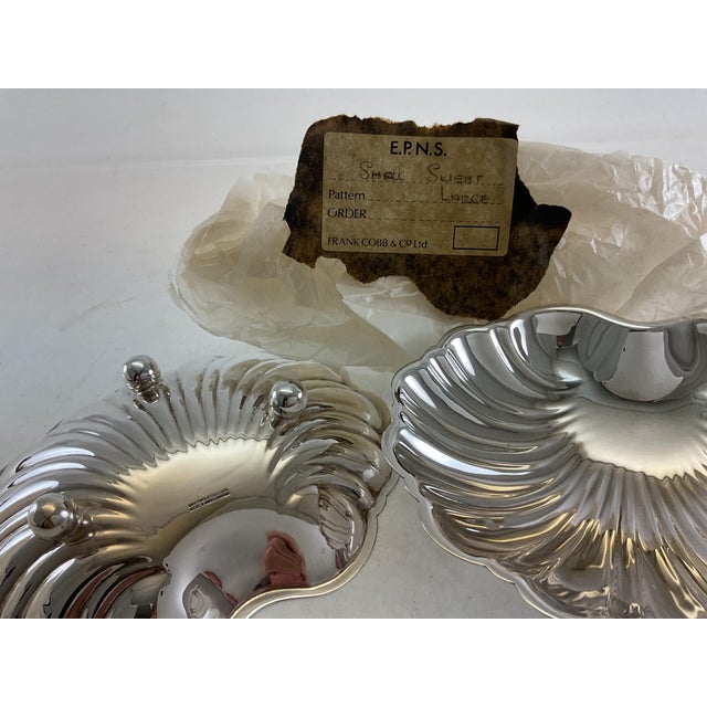 1980s Shell Shaped Silver Plate Sweet Dishes on Ball Feet - a Pair For Sale - Image 11 of 13