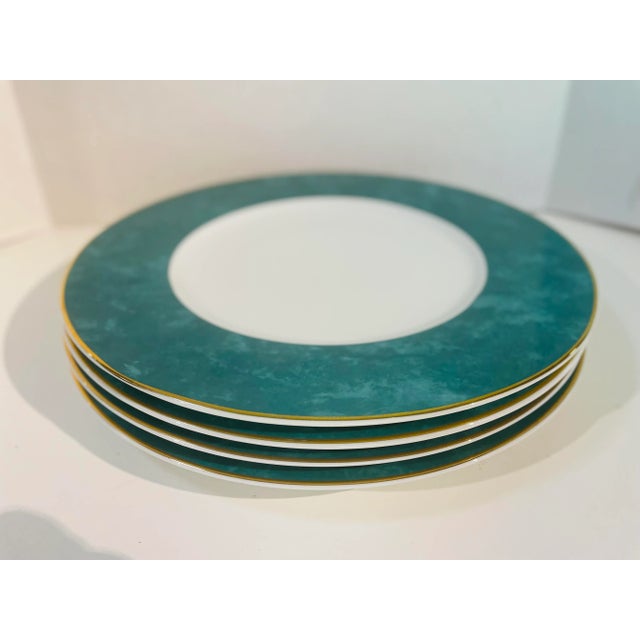 Contemporary Contemporary French Designer "Guy Degrenne" Limoges Emeraude Chop/Chargers Set of 4 For Sale - Image 3 of 8