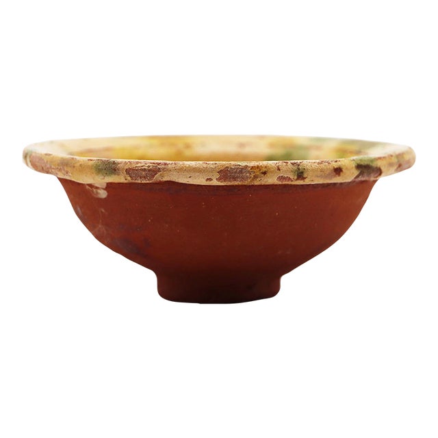 19th Century Small Portuguese Rustic Glazed Spongeware Wine Cup Bowl For Sale