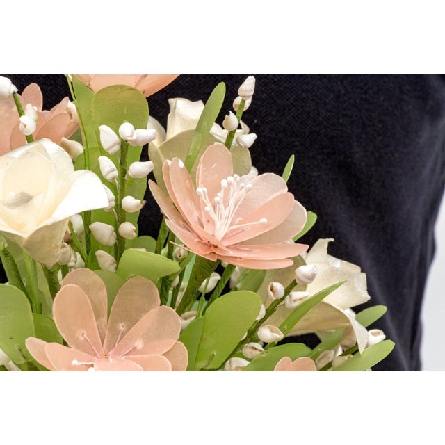 Vintage Filipino Capiz Shell Floral Arrangement | Cebu Handicraft | Natural Conch Shell Vase | C. 1960s–1970s For Sale In Boston - Image 6 of 7