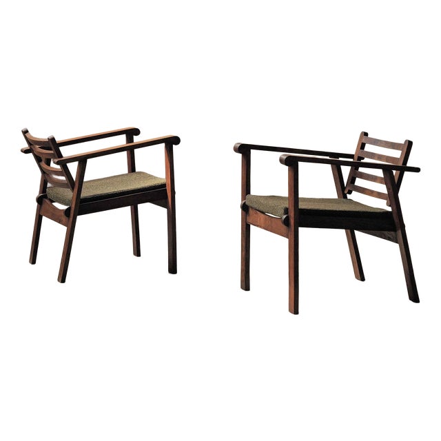 French Modernist Reconstruction Oak Armchairs, 1940s, Set of 2 For Sale
