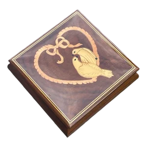 1950s Italian Inlay Musical Box Love Birds