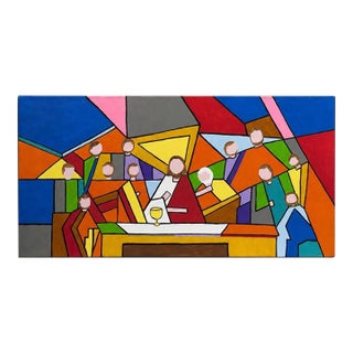 Large Colorful Geometric Abstract Canvas Art, 48” X 24” For Sale