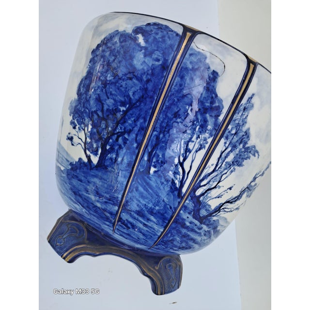 Ceramic Large French Blue and White Cache Pot, 1906 For Sale - Image 7 of 10