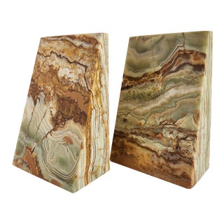 Vintage Handcrafted Onyx Bookends-A Pair For Sale