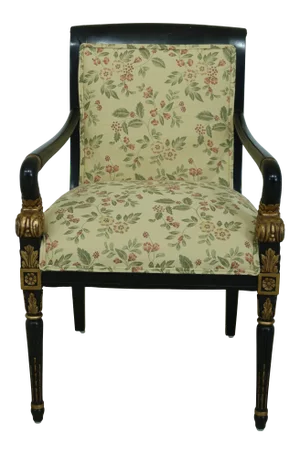 Trouvailles Regency Style Black & Gold Upholstered Armchair