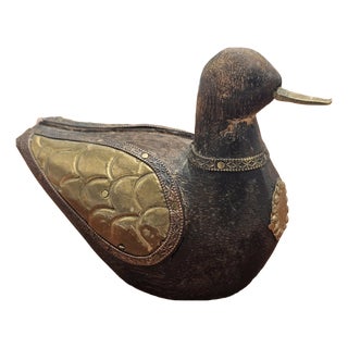 Vintage Wooden Duck in Brass-Plated, 1950s For Sale