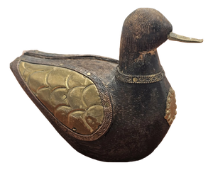 Vintage Wooden Duck in Brass-Plated, 1950s