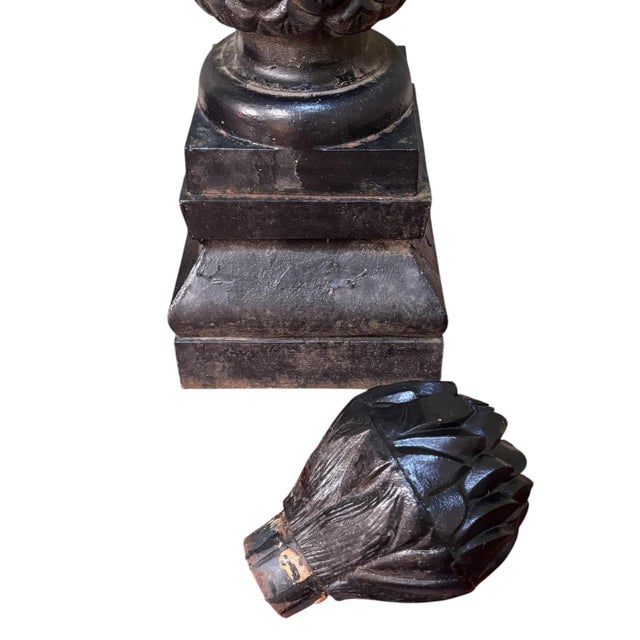 Early 20th Century Pair of 34" Large Black Cast Iron Pineapple Architectural Finials Outdoor Statues For Sale - Image 10 of 10