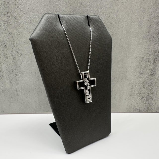 Modern Scattered Diamond Cross Necklace Sterling Silver 0.16ctw Gh 16 18in New For Sale - Image 3 of 6