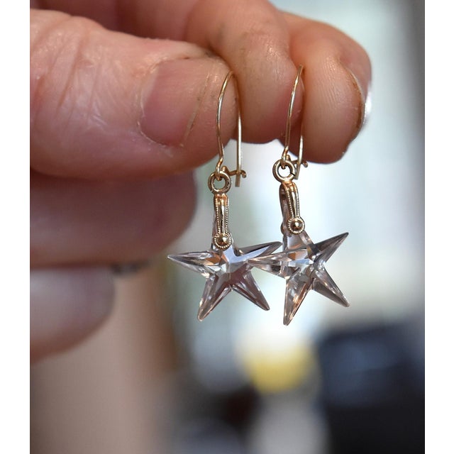 Vintage 14k Yellow Gold Rock Crystal Star Earrings, A Pair For Sale - Image 18 of 18