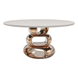 "Magistrale" Round Table With Bronze and Stainless Steel, Handmade For Sale