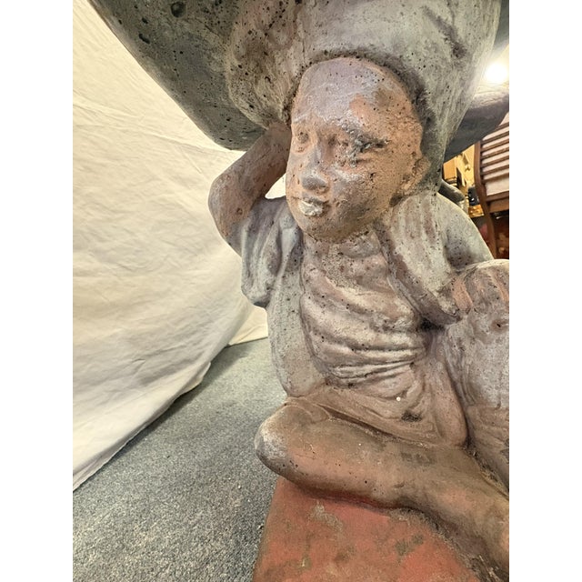 Vintage Cast Cement Figural Putti Garden Stools- A Pair For Sale - Image 11 of 18