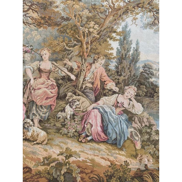 Large Vintage French Aubusson Jacquard Tapestry Pastoral Loves, 1960s For Sale - Image 3 of 18