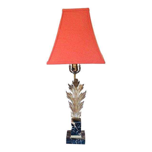 1950s Acanthus Bronze & Portoro Marble Base Table Lamp For Sale