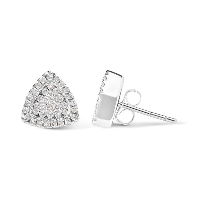 Contemporary 14K White Gold 1/2 cttw Trillion Shaped Diamond Stud Earrings (H-I Clarity, SI2-I1 Color) For Sale - Image 3 of 5