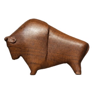 Vintage Danish Dark Teak Bison Figurine, 1960s For Sale