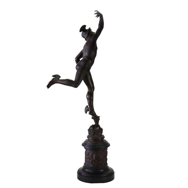 Metal Grand Tour 36” Classical Bronze Sculpture of Mercury on Breath of Zeus C1890 For Sale - Image 7 of 16