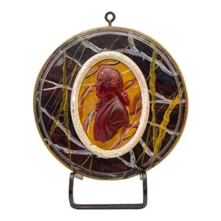 Vintage Neoclassical Faux Marble Cameo Plaque With Painted Intaglio of Josiah Wedgwood I For Sale