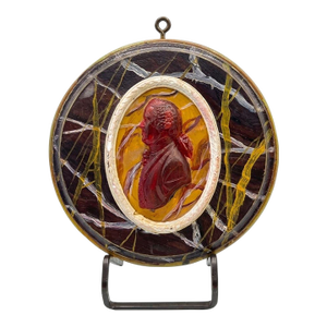 Vintage Neoclassical Faux Marble Cameo Plaque With Painted Intaglio of Josiah Wedgwood I