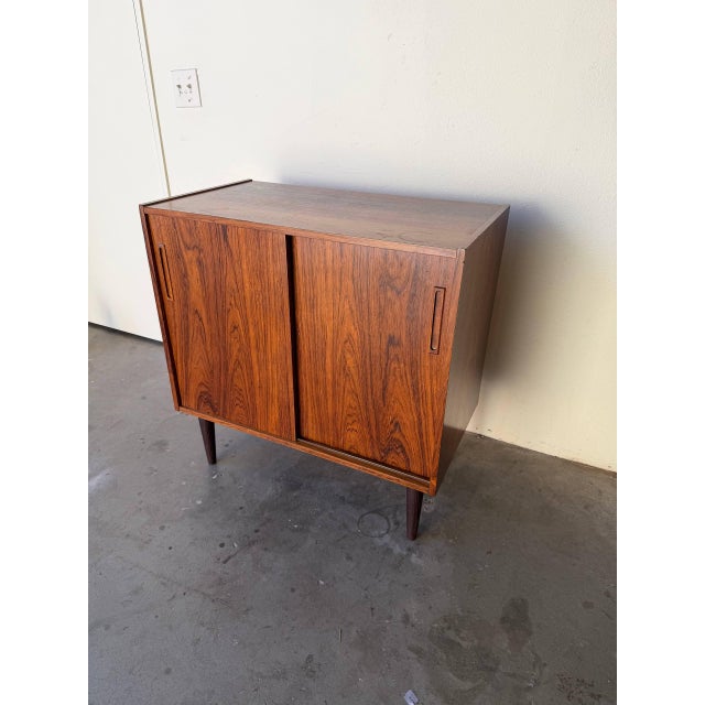 Vintage Danish Rosewood Cabinet With Sliding Doors – MCM Storage Credenza For Sale - Image 9 of 10